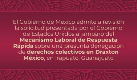 SE admite a revisin solicitud presentada por EUA sobre presunta denegacin de derechos colectivos en Draxton Mxico