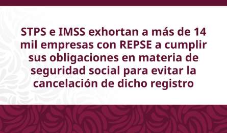 Llaman a ms de 14 mil empresas con REPSE a cumplir sus obligaciones en materia de seguridad social